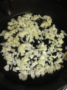 Onions softening. I used my cast iron pan for this part, as my camp soup pot isn't really great on the stove top. 