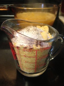 All in one measuring cup, ready to go.  Measure out the nutritional yeast first if you do it this way!