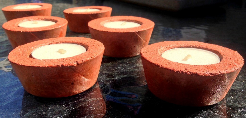Red Stained Concrete Tea Light Individual Candle Holders (sold in pairs)