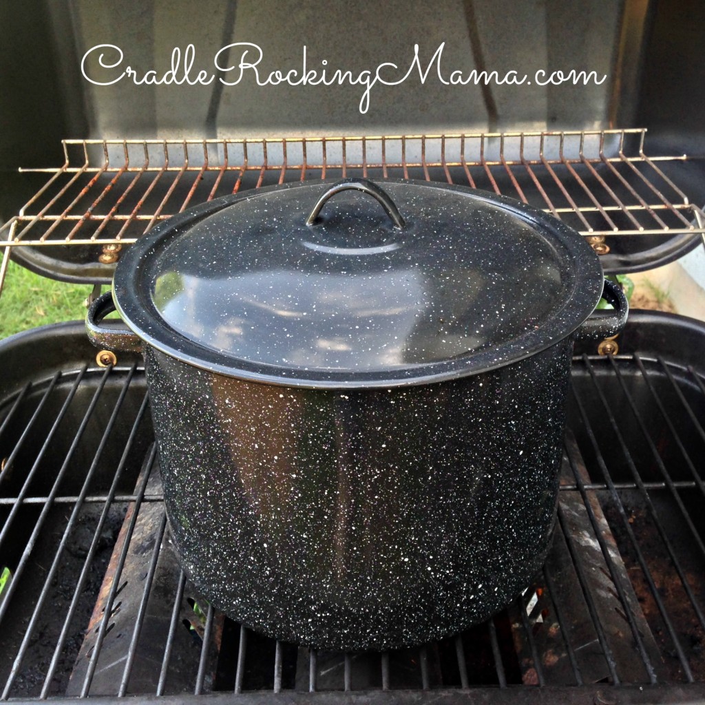 Canning Pot Set up on Grill CradleRockingMama.com