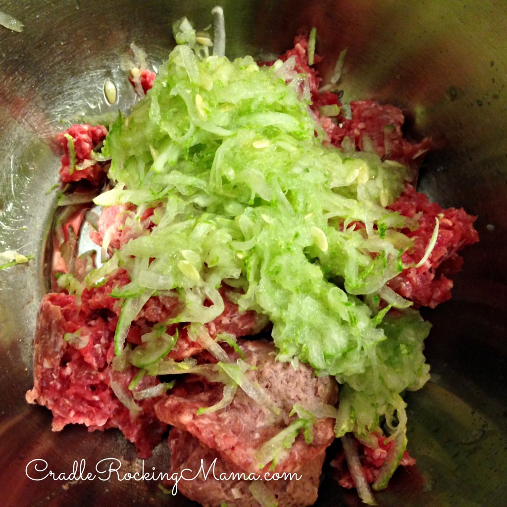 Meat and Cucumber in a bowl for meatloaf CradleRockingMama.com