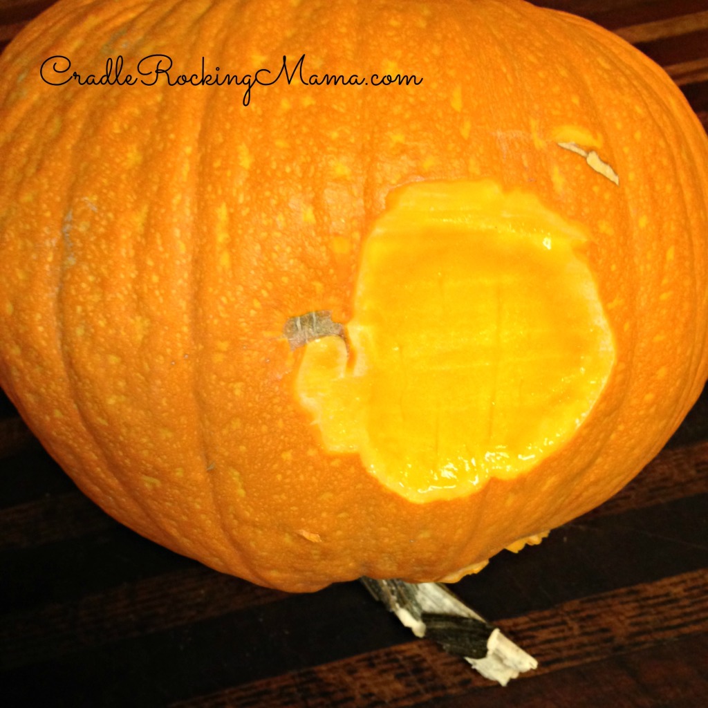 Slice a piece off the side of the pumpkin CradleRockingMama.com