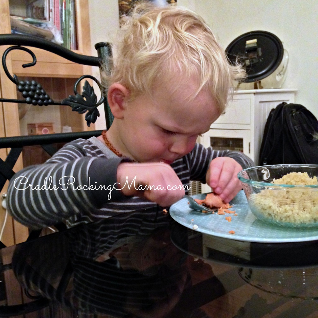 Zac Eating Salmon CradleRockingMama.com